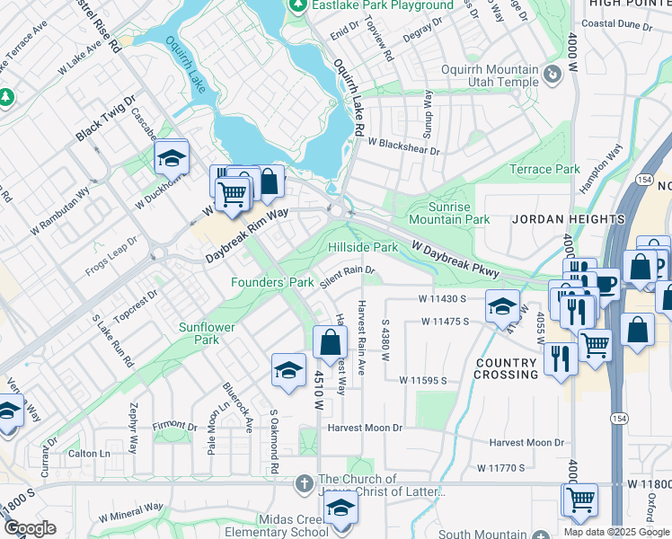 map of restaurants, bars, coffee shops, grocery stores, and more near 4472 Silent Rain Drive in South Jordan