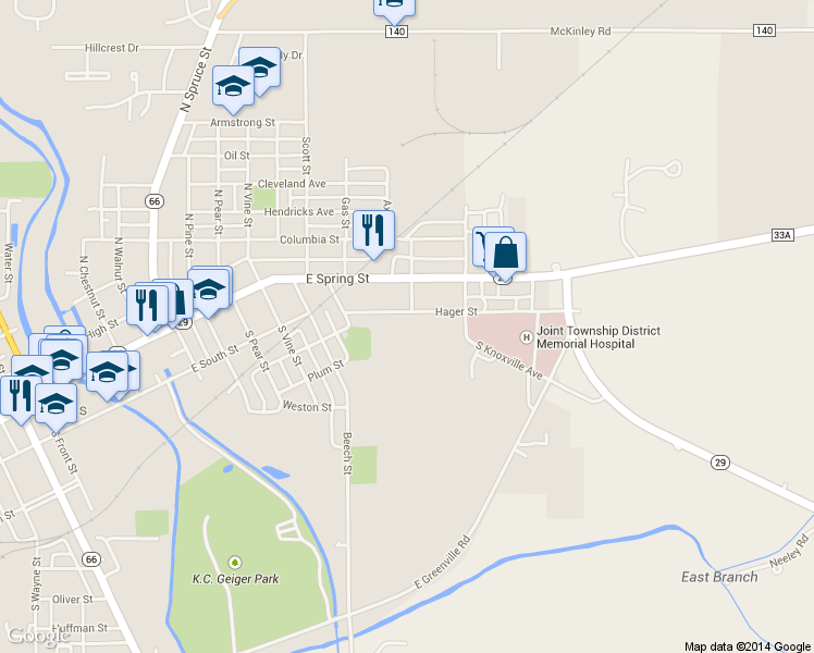 map of restaurants, bars, coffee shops, grocery stores, and more near 975 Hager St in St Marys