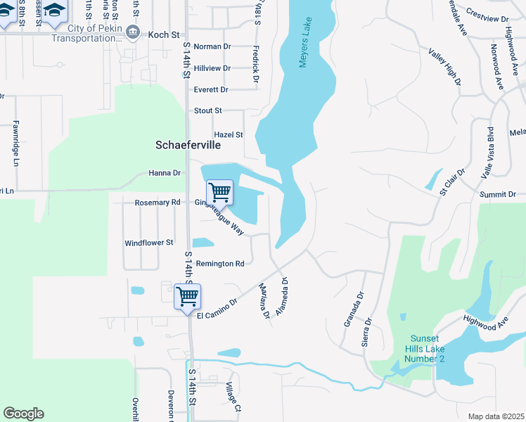 map of restaurants, bars, coffee shops, grocery stores, and more near 2003 Alameda Court in Pekin
