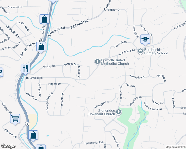 map of restaurants, bars, coffee shops, grocery stores, and more near 1200 Burchfield Road in Allegheny County