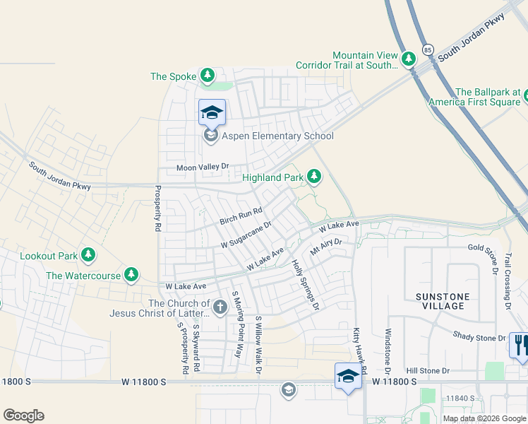 map of restaurants, bars, coffee shops, grocery stores, and more near 11377 South Holly Springs Drive in South Jordan