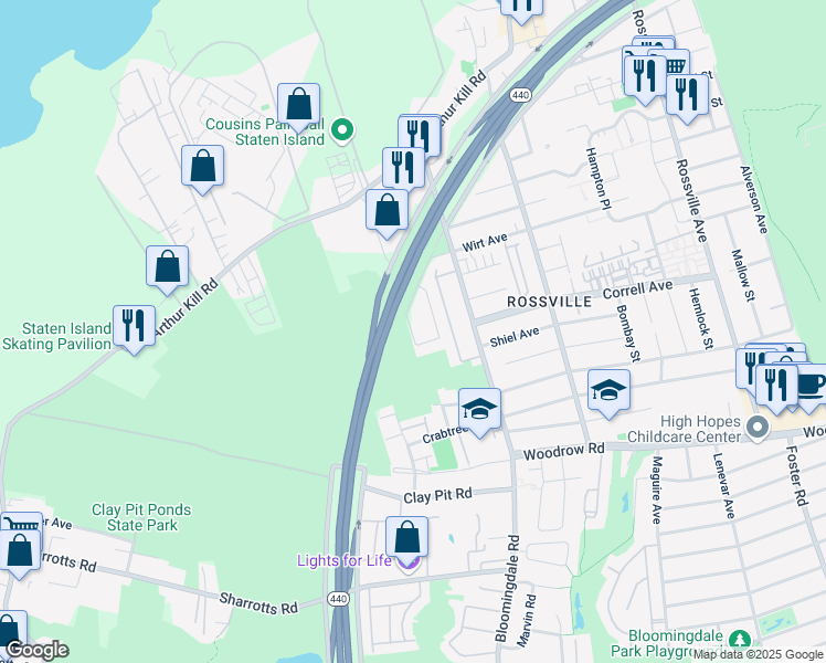 map of restaurants, bars, coffee shops, grocery stores, and more near 27 Wiltshire Lane in Staten Island