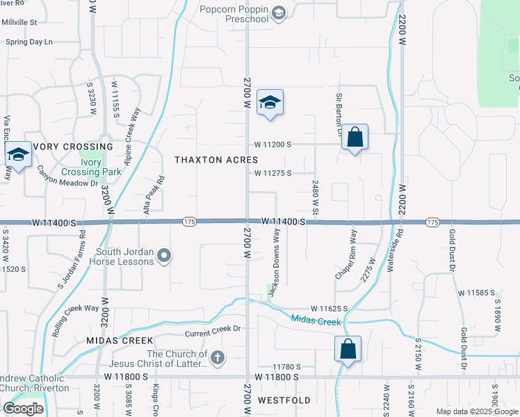 map of restaurants, bars, coffee shops, grocery stores, and more near 2664 West 11400 South in South Jordan