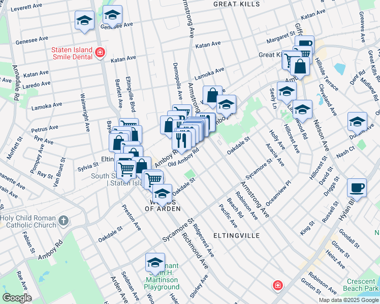 map of restaurants, bars, coffee shops, grocery stores, and more near 4346 Amboy Road in Staten Island