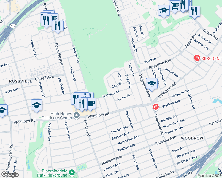 map of restaurants, bars, coffee shops, grocery stores, and more near 96 Covington Circle in Staten Island