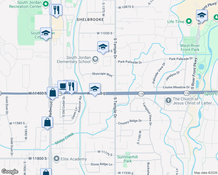 map of restaurants, bars, coffee shops, grocery stores, and more near 11386 South 1300 West in South Jordan