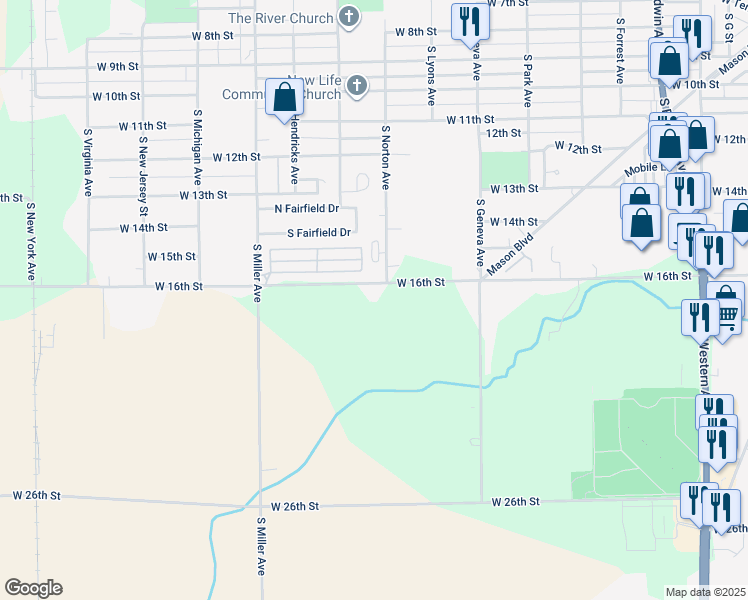 map of restaurants, bars, coffee shops, grocery stores, and more near 2043 West 16th Street in Marion