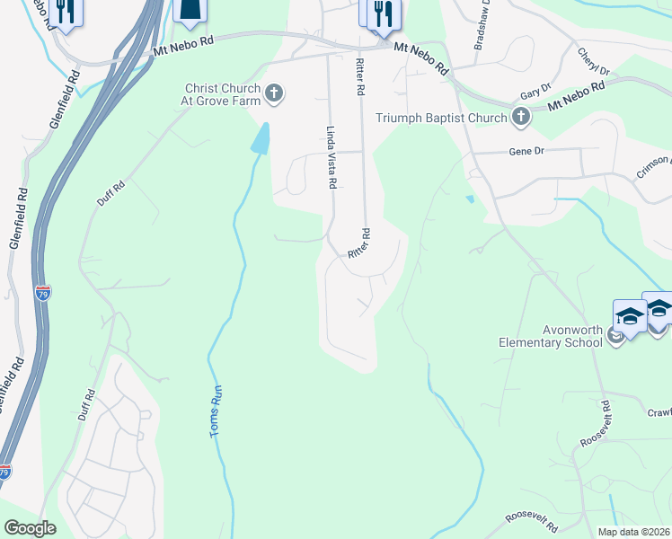 map of restaurants, bars, coffee shops, grocery stores, and more near 303 Ritter Road South in Sewickley