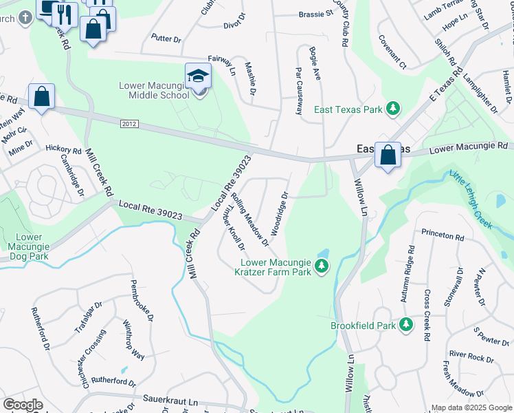 map of restaurants, bars, coffee shops, grocery stores, and more near 2172 Greenmeadow Drive in Macungie