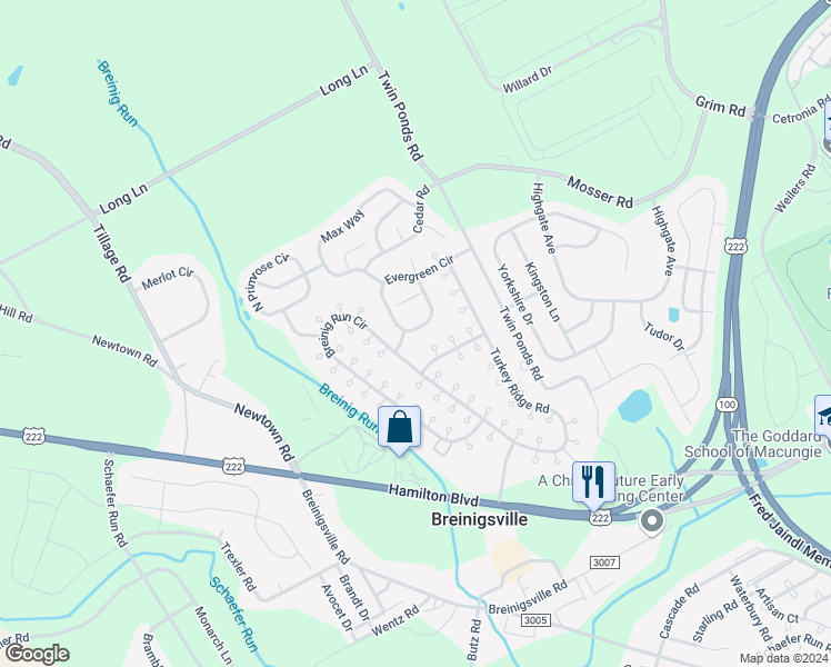 map of restaurants, bars, coffee shops, grocery stores, and more near 8841 Turkey Ridge Road in Breinigsville