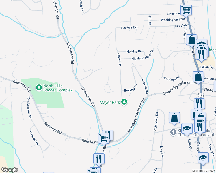map of restaurants, bars, coffee shops, grocery stores, and more near 225 Olivia Way in Pittsburgh