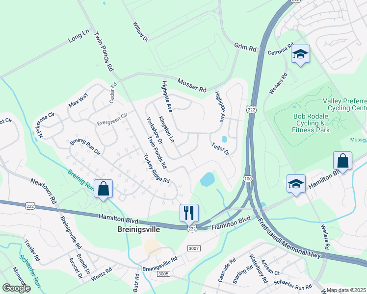 map of restaurants, bars, coffee shops, grocery stores, and more near 8680 Hampstead Road in Breinigsville