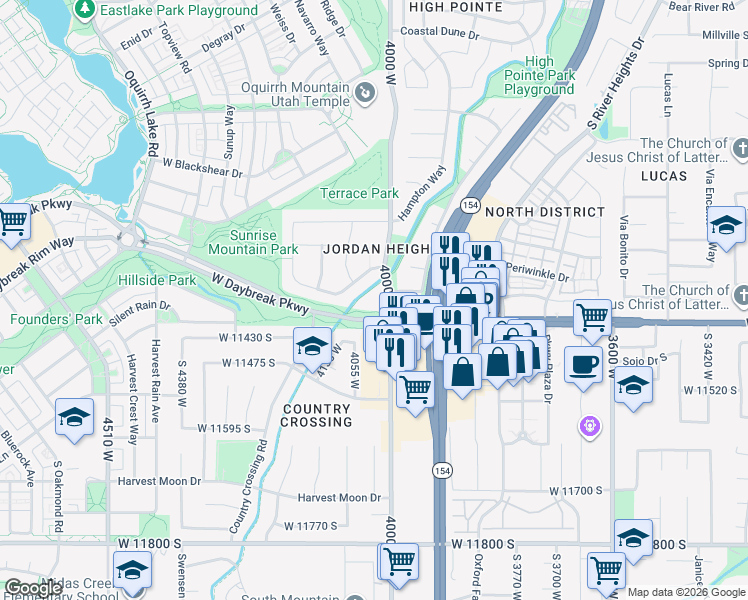 map of restaurants, bars, coffee shops, grocery stores, and more near 4040 West Daybreak Parkway in South Jordan