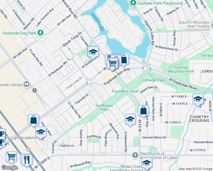 map of restaurants, bars, coffee shops, grocery stores, and more near 4723 Daybreak Rim Way in South Jordan