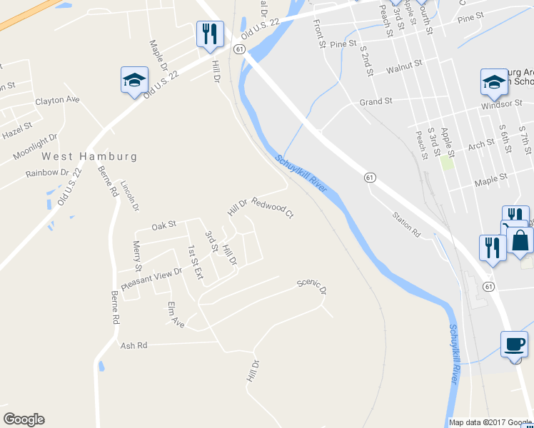 map of restaurants, bars, coffee shops, grocery stores, and more near 1000 Redwood Ct in Hamburg