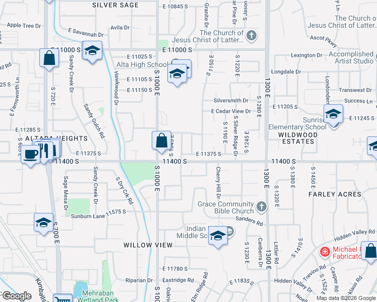 map of restaurants, bars, coffee shops, grocery stores, and more near 1093 Colima Drive in Sandy