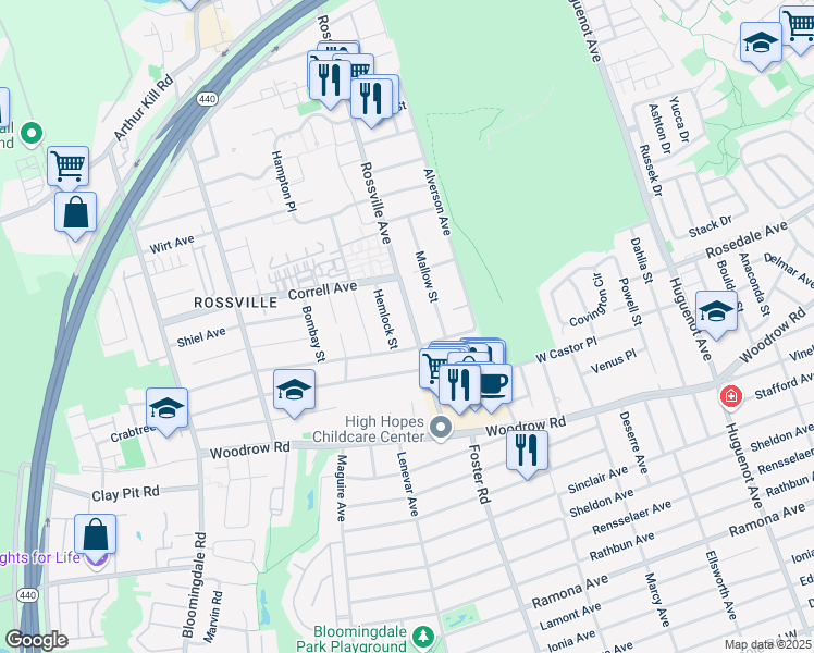 map of restaurants, bars, coffee shops, grocery stores, and more near 762 Rossville Avenue in Staten Island