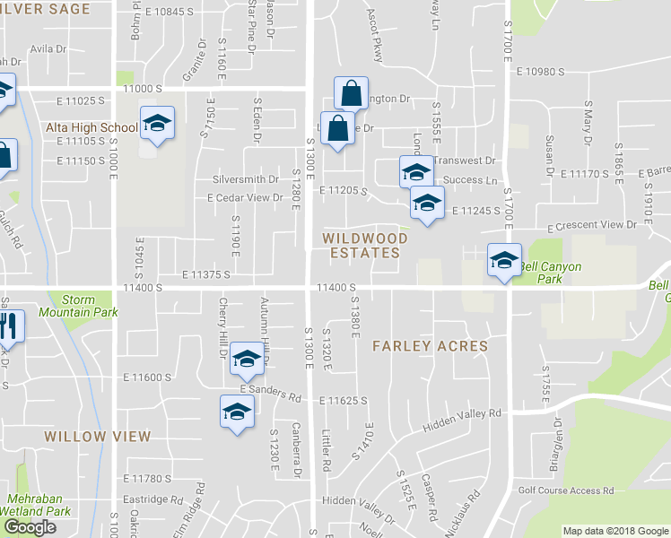 map of restaurants, bars, coffee shops, grocery stores, and more near 11353 Clifford Circle in Sandy