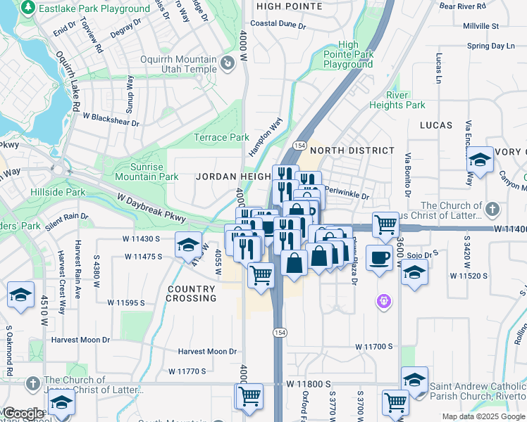 map of restaurants, bars, coffee shops, grocery stores, and more near 11353 Hereford Court in South Jordan
