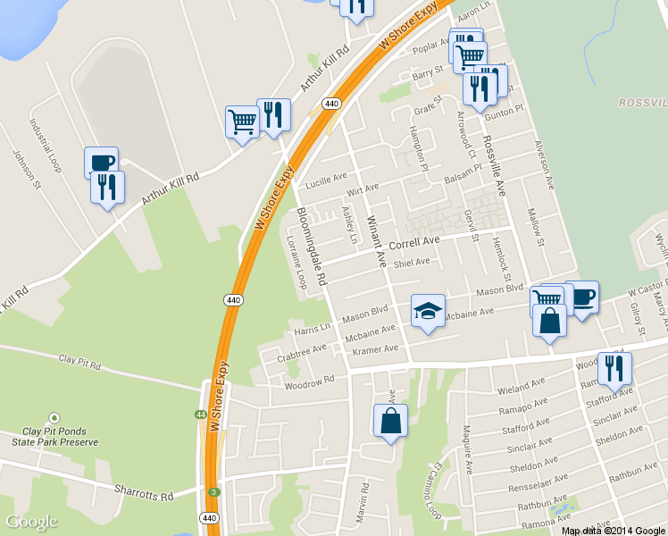 map of restaurants, bars, coffee shops, grocery stores, and more near 764 Correll Avenue in Staten Island
