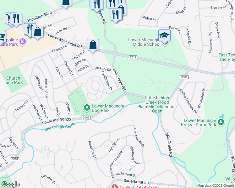 map of restaurants, bars, coffee shops, grocery stores, and more near 6513 Spring Creek Road in Macungie
