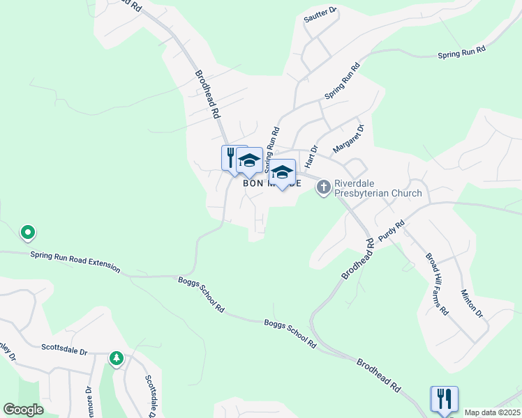 map of restaurants, bars, coffee shops, grocery stores, and more near 301 Bonnie Brae Drive in Allegheny County