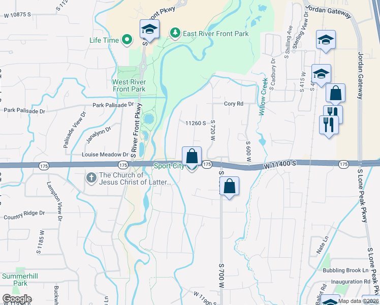 map of restaurants, bars, coffee shops, grocery stores, and more near 11356 Rick Circle in South Jordan