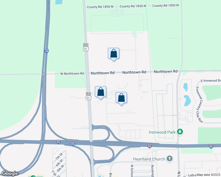 map of restaurants, bars, coffee shops, grocery stores, and more near 2022 Eagle Road in Normal