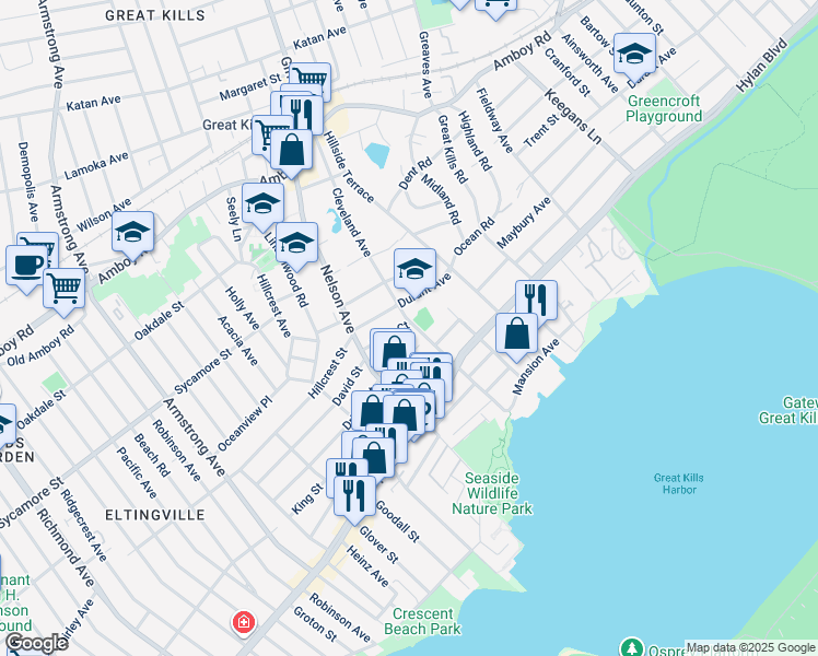 map of restaurants, bars, coffee shops, grocery stores, and more near 6 Nash Court in Staten Island