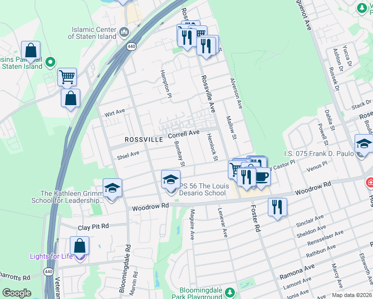 map of restaurants, bars, coffee shops, grocery stores, and more near 742 Maguire Avenue in Staten Island