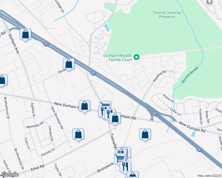 map of restaurants, bars, coffee shops, grocery stores, and more near 917 Waterford Drive in Edison