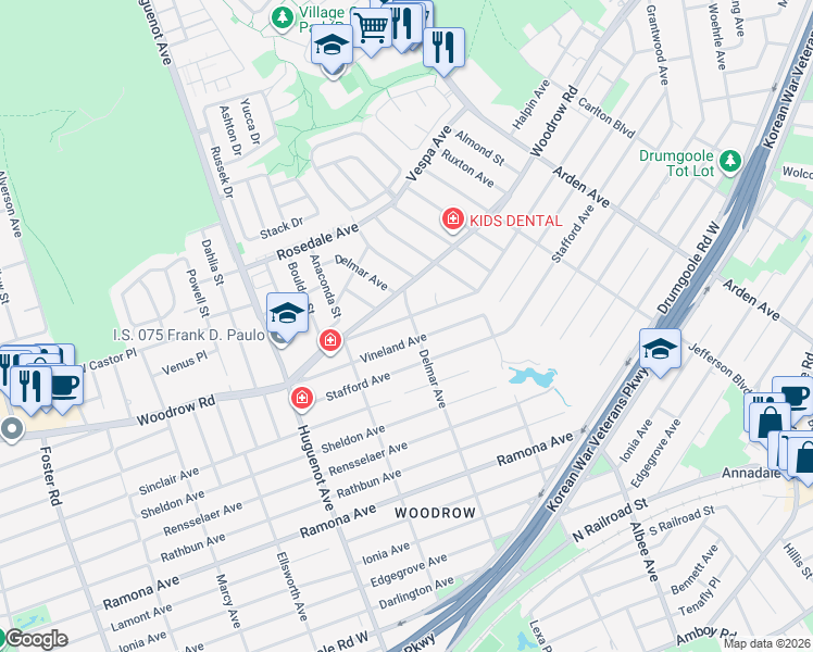 map of restaurants, bars, coffee shops, grocery stores, and more near 446 Crown Avenue in Staten Island