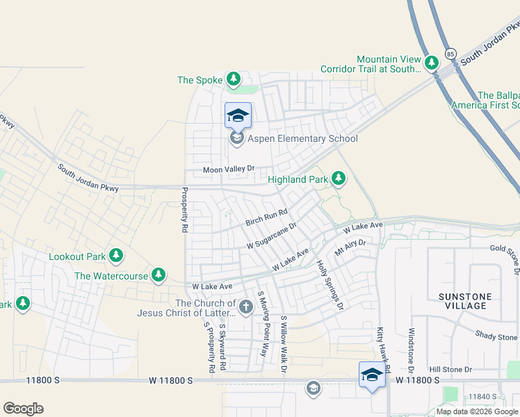 map of restaurants, bars, coffee shops, grocery stores, and more near 11348 Sandbank Way in South Jordan