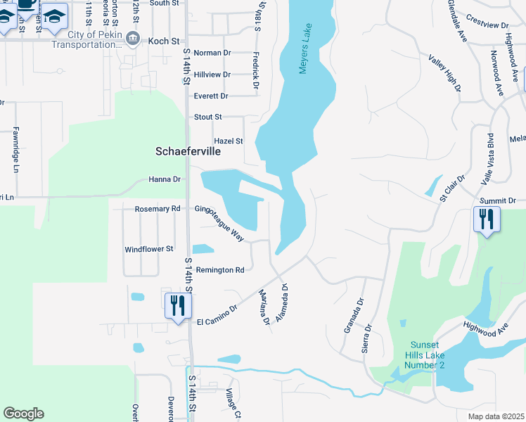 map of restaurants, bars, coffee shops, grocery stores, and more near 2003 Alameda Court in Pekin