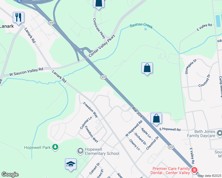 map of restaurants, bars, coffee shops, grocery stores, and more near 4011 Clubhouse Court in Center Valley