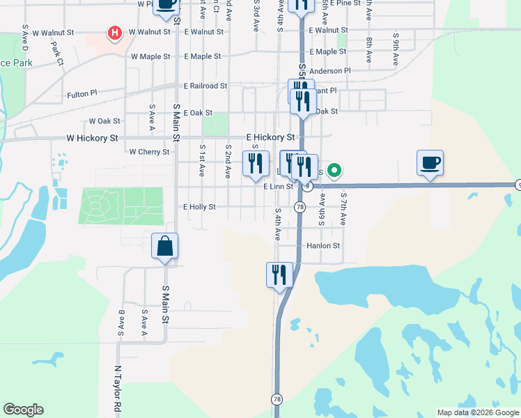 map of restaurants, bars, coffee shops, grocery stores, and more near 909 South 3rd Avenue in Canton