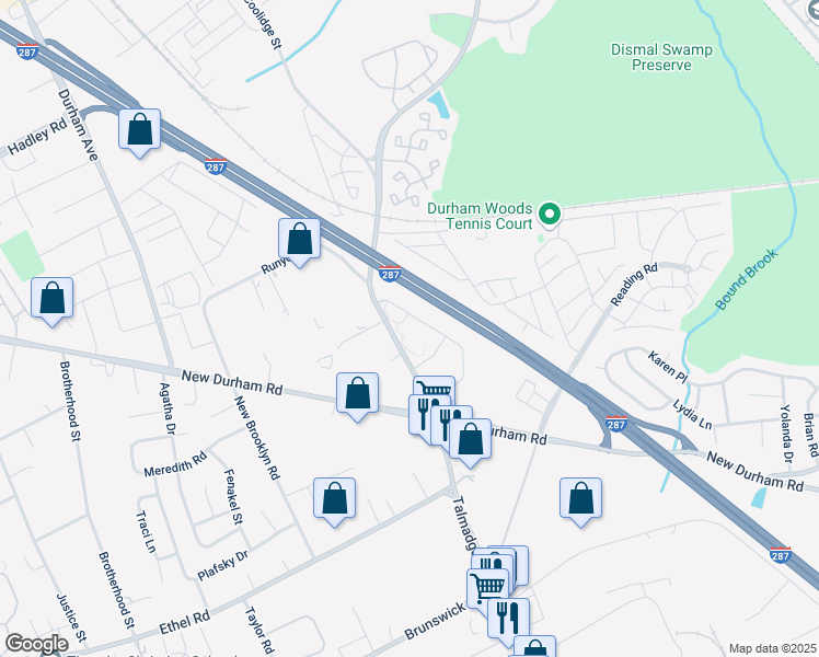 map of restaurants, bars, coffee shops, grocery stores, and more near 3 Waterford Drive in Edison