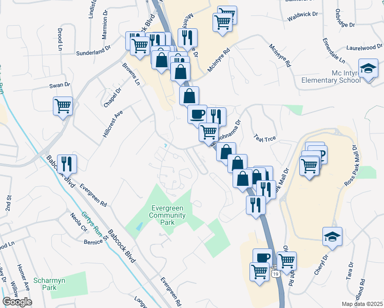 map of restaurants, bars, coffee shops, grocery stores, and more near 21 Maple Court in Pittsburgh