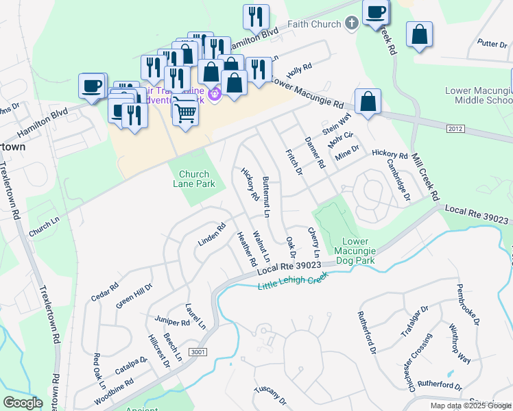 map of restaurants, bars, coffee shops, grocery stores, and more near 1400 Hickory Rd in Macungie