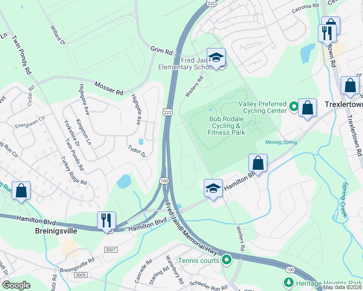 map of restaurants, bars, coffee shops, grocery stores, and more near 1116 Grim Road in Breinigsville