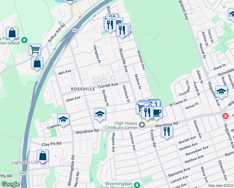 map of restaurants, bars, coffee shops, grocery stores, and more near 235 Gervil Street in Staten Island