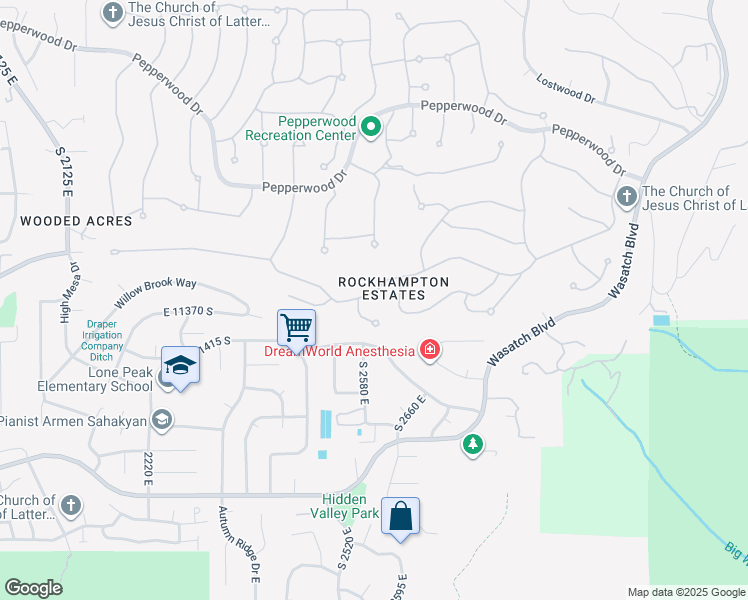 map of restaurants, bars, coffee shops, grocery stores, and more near 35 Lone Hollow Drive in Sandy