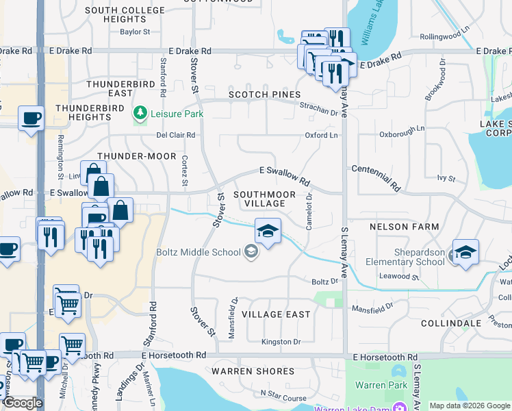 map of restaurants, bars, coffee shops, grocery stores, and more near 732 Parkview Drive in Fort Collins