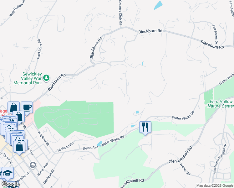 map of restaurants, bars, coffee shops, grocery stores, and more near 17 Thawmont Drive in Sewickley