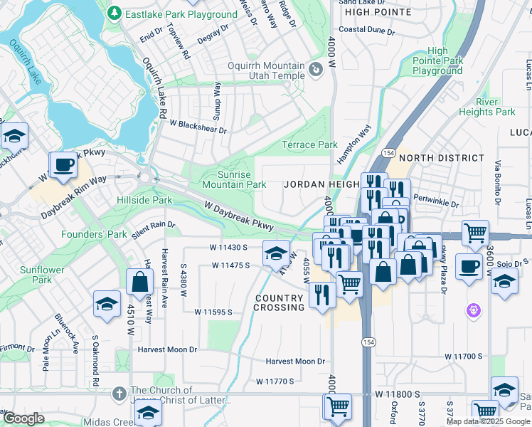 map of restaurants, bars, coffee shops, grocery stores, and more near 4135 West Great Neck Drive in South Jordan