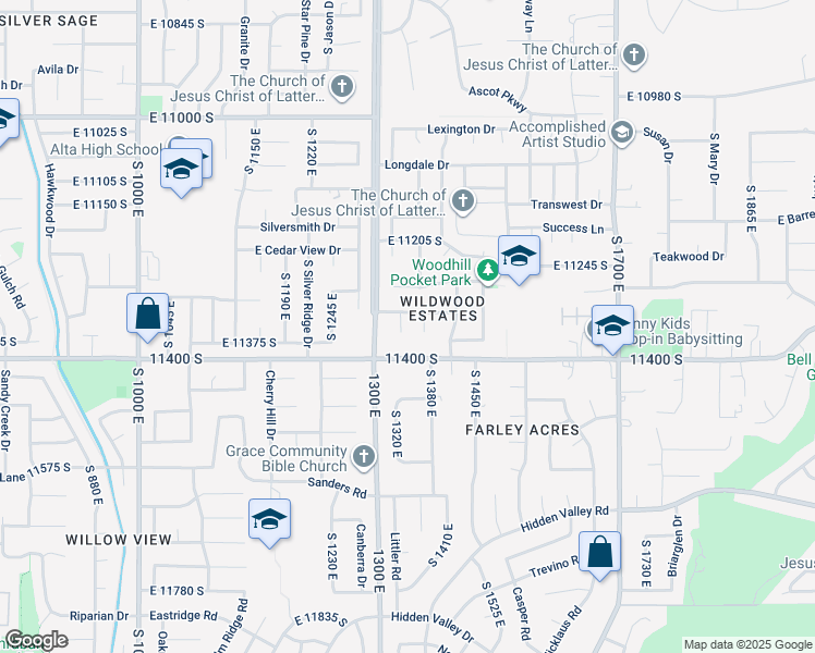 map of restaurants, bars, coffee shops, grocery stores, and more near 11343 Clifford Circle in Sandy