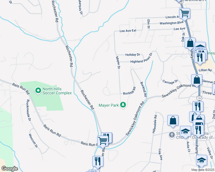 map of restaurants, bars, coffee shops, grocery stores, and more near 225 Olivia Way in Pittsburgh