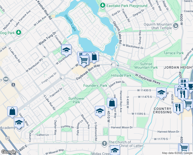 map of restaurants, bars, coffee shops, grocery stores, and more near 11347 South Kestrel Rise Road in South Jordan