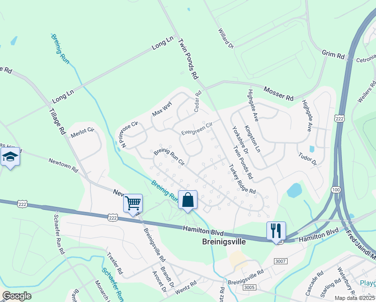 map of restaurants, bars, coffee shops, grocery stores, and more near 8720 Evergreen Circle in Breinigsville