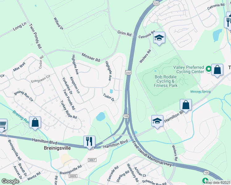 map of restaurants, bars, coffee shops, grocery stores, and more near 855 King Way in Breinigsville